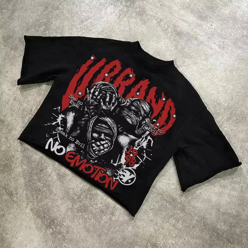 We Are All Alone Abstract Human Face Graphics Printed Cotton T-Shirt Men Y2K Short Sleeves Oversize  vintage t shirt