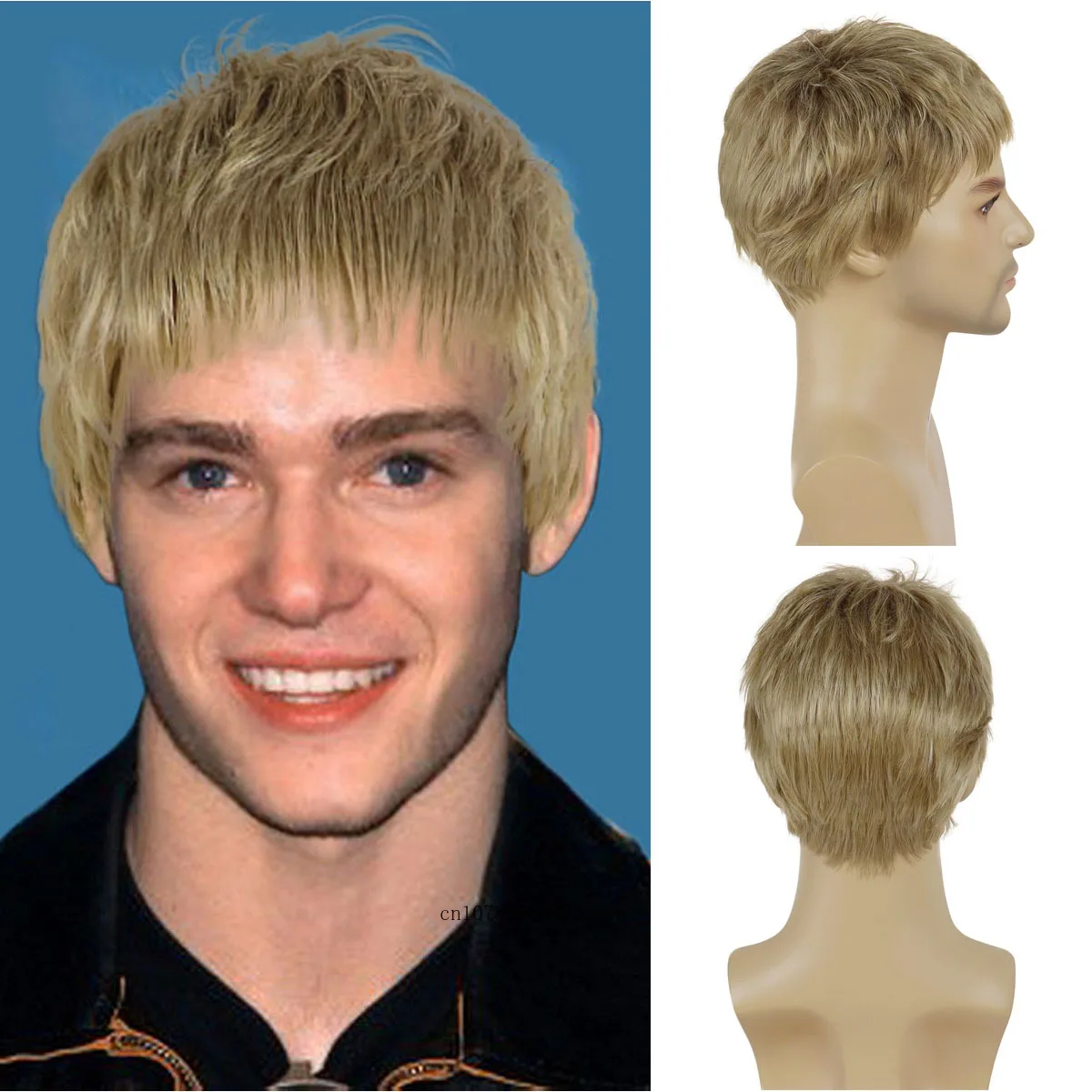 

Natural Haircut Short Straight Wig Blonde Wigs for Men Young Male Boys Wig with Bangs Soft Daily Cosplay Costume Fashion Style