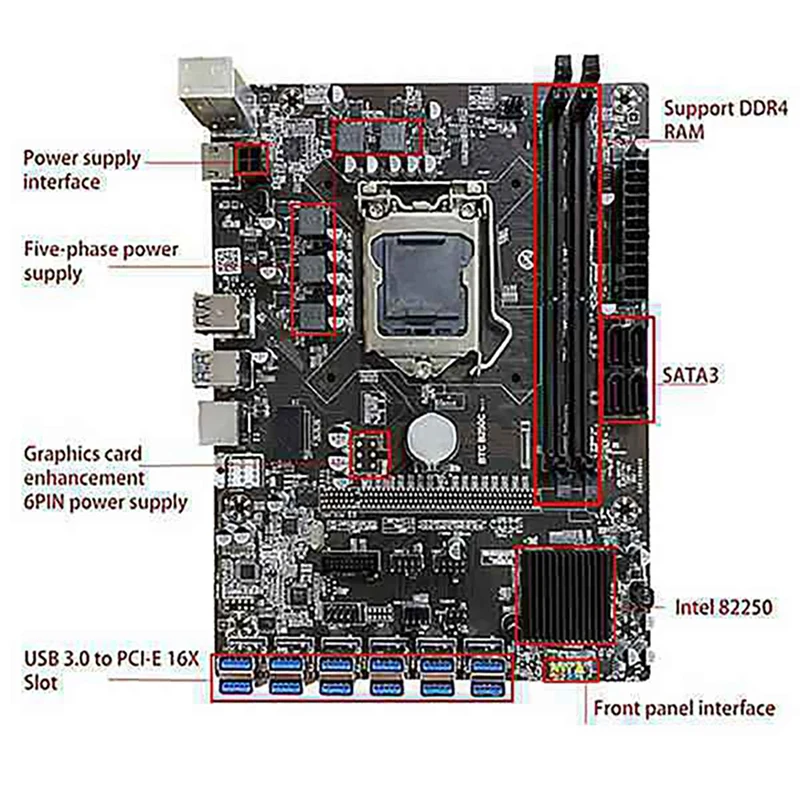 B250C BTC Mining Motherboard with G3930/G3900 CPU+8G DDR4 RAM+Fan+Switch Cable+Thermal Grease 12 USB3.0 LGA1151 SATA3.0 best pc motherboard brand