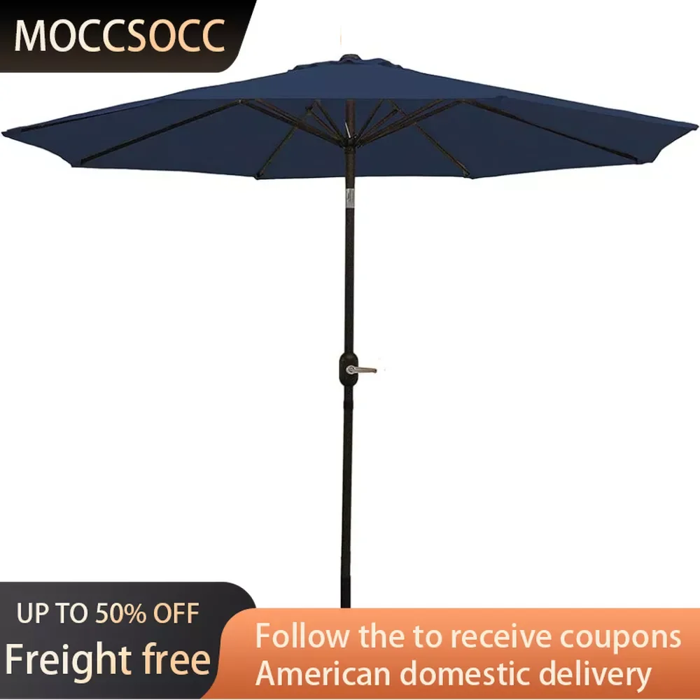 

9-Foot Patio Umbrella - Push-Button Tilt and Crank Handle - Aluminum Pole and Polyester Shade Canopy - Navy Blue Freight Free