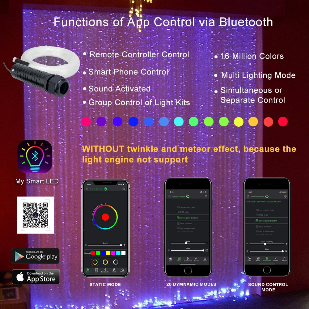 6W RGBW Fiber Optic Curtain Light Kit 200pcs*0.75mm*2M sparkle Flash Point Glow Fiber Optical Cable For Kids Toy Sensory Light