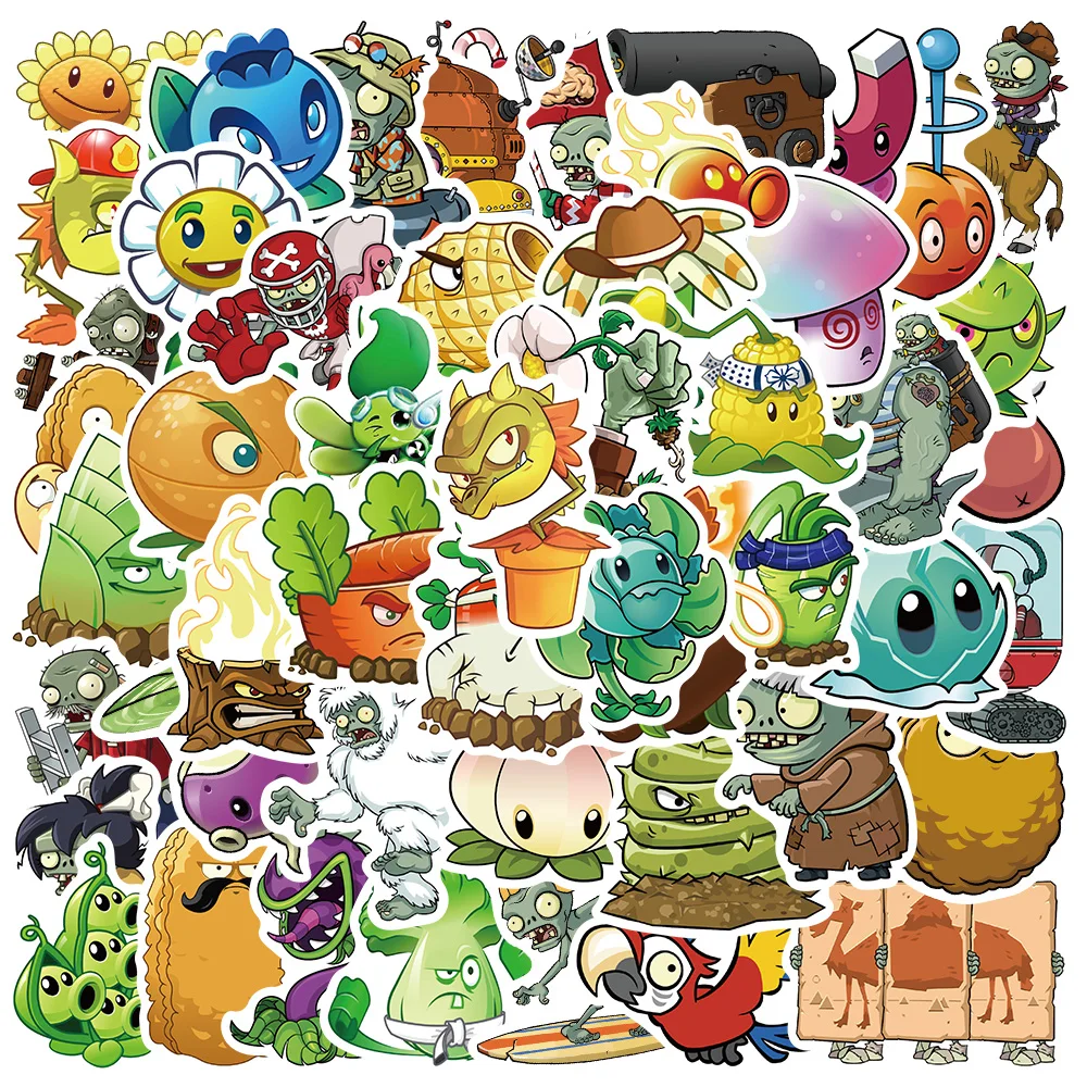 50pcs Cartoon Game Plants vs. Zombies Stickers For Laptop Water Bottle Phone DIY Waterproof Graffiti Bicycle Car Decals 50pcs game witcher stickers sets anime sticker lot for laptop bicycle phone guitarl cartoon toy stickers pack