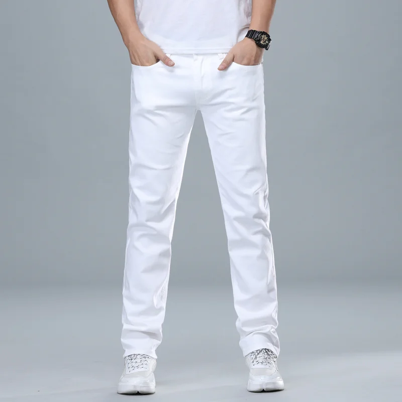 

Classic Style Men's Regular Fit White Jeans Business Fashion Denim Advanced Stretch Cotton Trousers Male Brand Pants