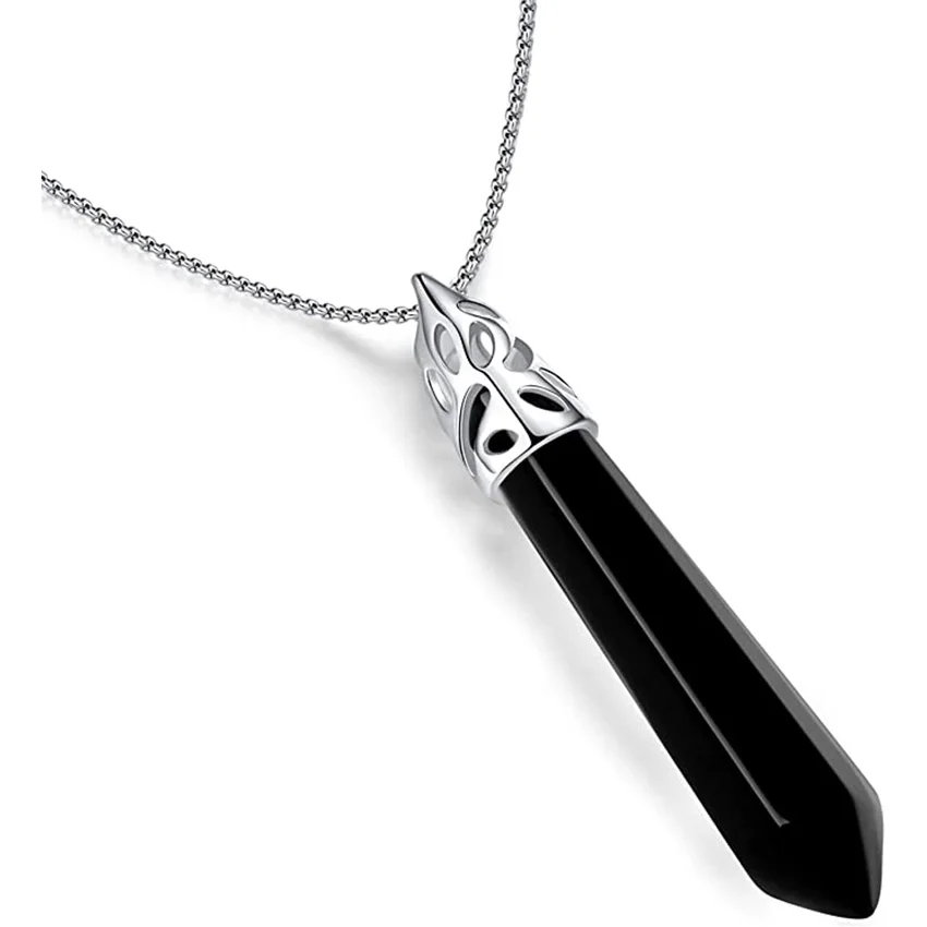 Tree of Life Wire Wrapped Natural Black Onyx Hexagonal Moon Pendant Pyramid Ping Buckle Hand-woven Necklaces Women Men Jewelry 4