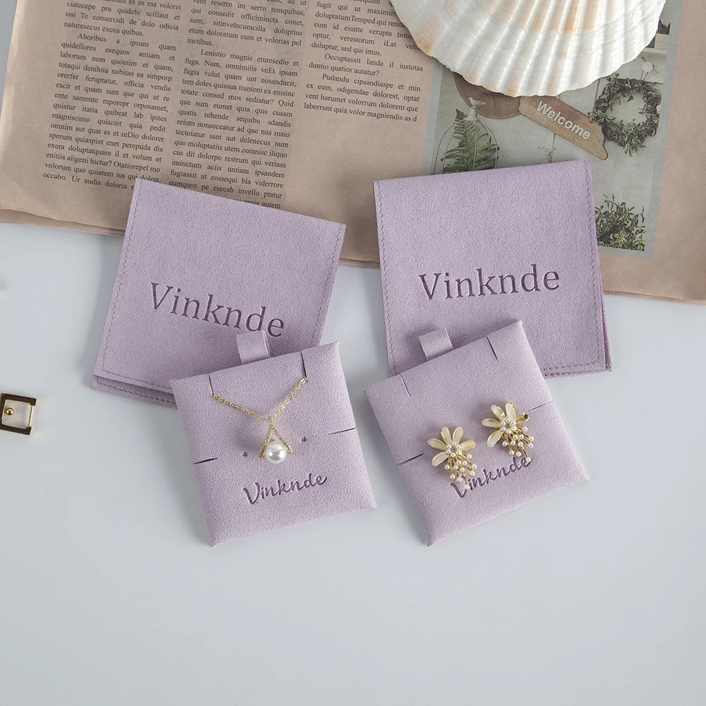 Custom Logo Printed Gift Necklace Earrings Jewellery Packaging Bag Envelope Microfiber Suede Jewelry Pouch with Insert Card Pads
