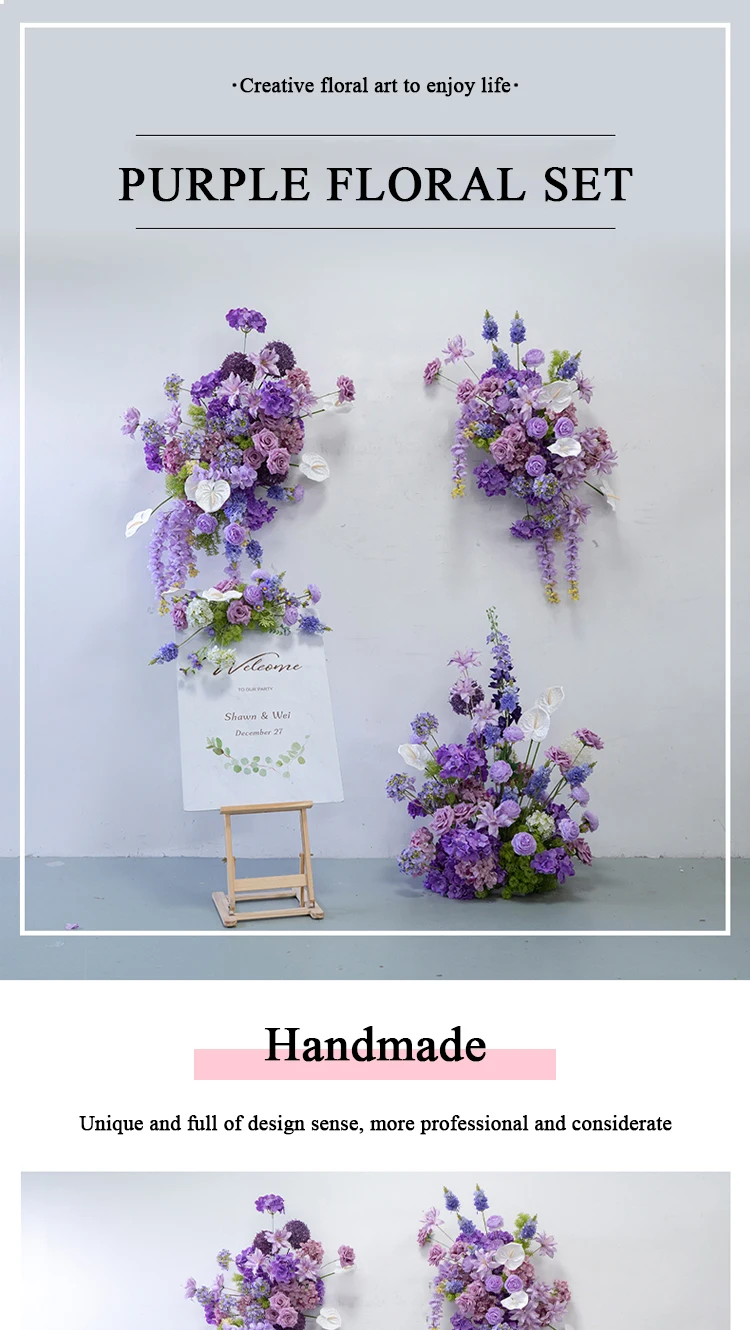 Description Picture 2 of itemElegant Purple Wedding Flower Set Artificial Flower Row Road Leading Flower Ball Wedding Decoration Welcom Sign Decor Floor Row