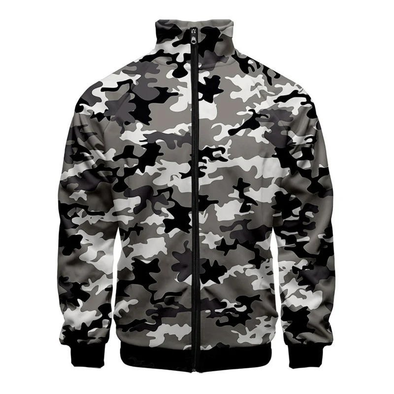 Chaqueta con estampado 3D de camuflaje para hombre, abrigo deportivo de calle de gran tamaño, chaqueta con cremallera para primavera y otoño