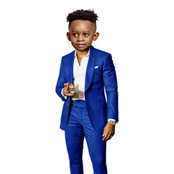 Children's Brown 2 - Piece Suit with Shawl Collar - Elegant Formal Wear for Weddings and Parties (Royal blue)