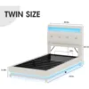 Twin Size Lift Up Bed Frame, Storage Headboard with Charging Station, LED Lights Upholstered Platform Bed, No Box Spring Needed 3