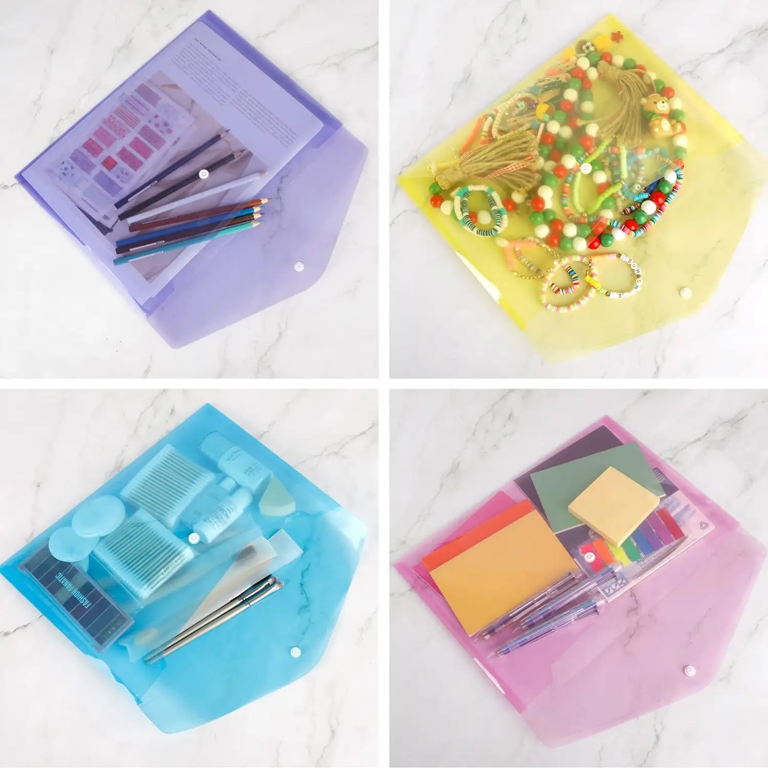 10 PCS Plastic Folders for Document, A4 Size Plastic Envelopes with Snap Closure, Clear File Folders Bags for School Office - 6