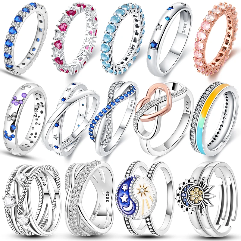 New Rings Women 925 Sterling Silver Star Moon Colorful Zircon Heart Rings Fine Wedding Engagement Birthday Jewelry Gift silver heart ring silver rings silver ring wedding rings