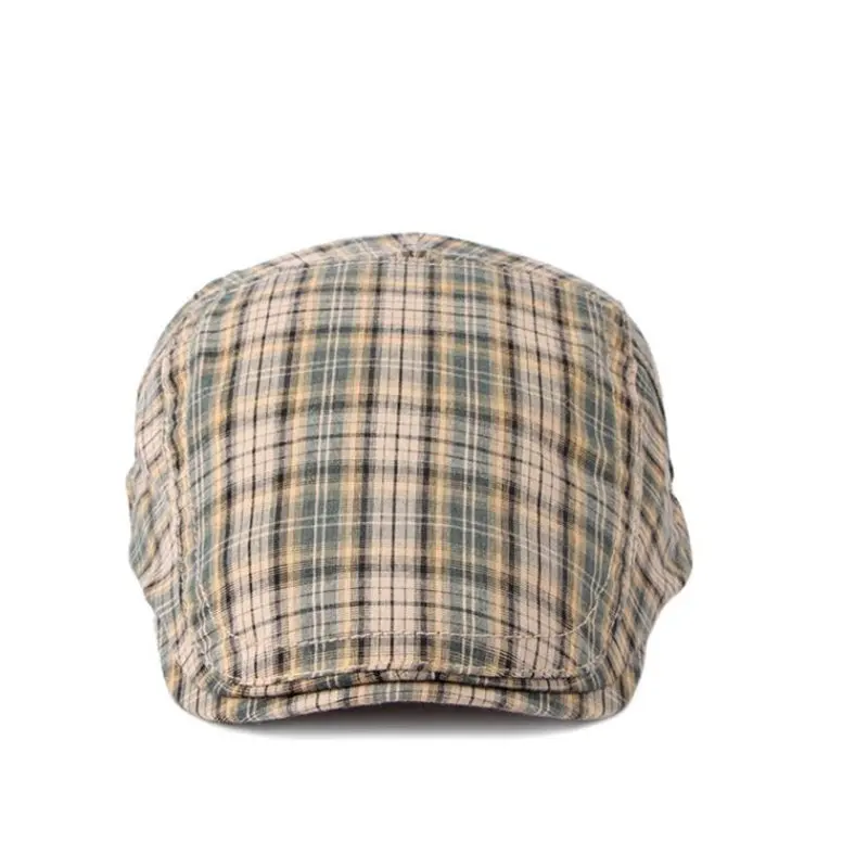 

Four Seasons Cotton Plaid Print Newsboy Caps Flat Peaked Cap Men and Women Painter Beret Hats 115