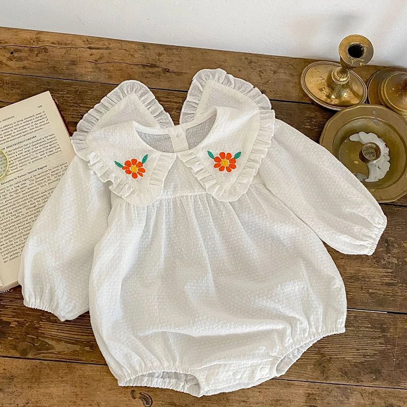 

Spring Autumn Newborn Baby Girls Bodysuits Long Sleeve Cotton Flower Embroidery Infant Baby Girls Jumpsuit Baby Girl Clothing