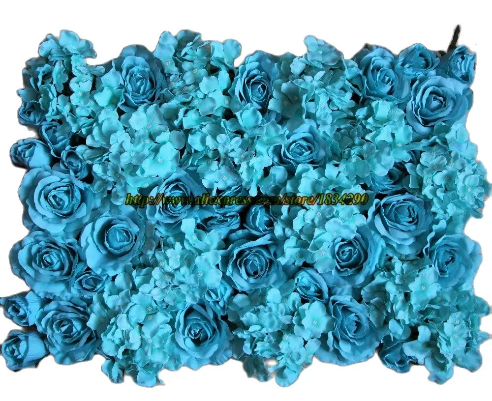 Tiffany blue 10pcs/lot Artificial silk rose and hydrangea flower wall wedding background