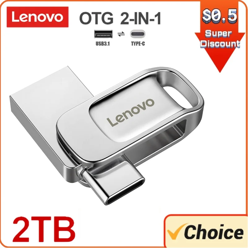 Lenovo 2Tb Type-C Usb Flash Drive 1Tb Super Mini Metal Memory Stick Per Cellulare Pen Drive Usb Memoria Usb Stick Pendrive