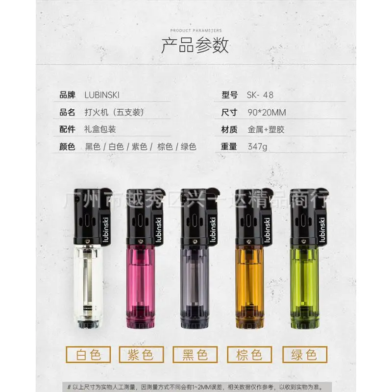 5pcs/set Cigar Lighter With Gift Box Windproof Jet Flame Lighter Grinding Wheel Cigar Cigarette Smoking Accessories