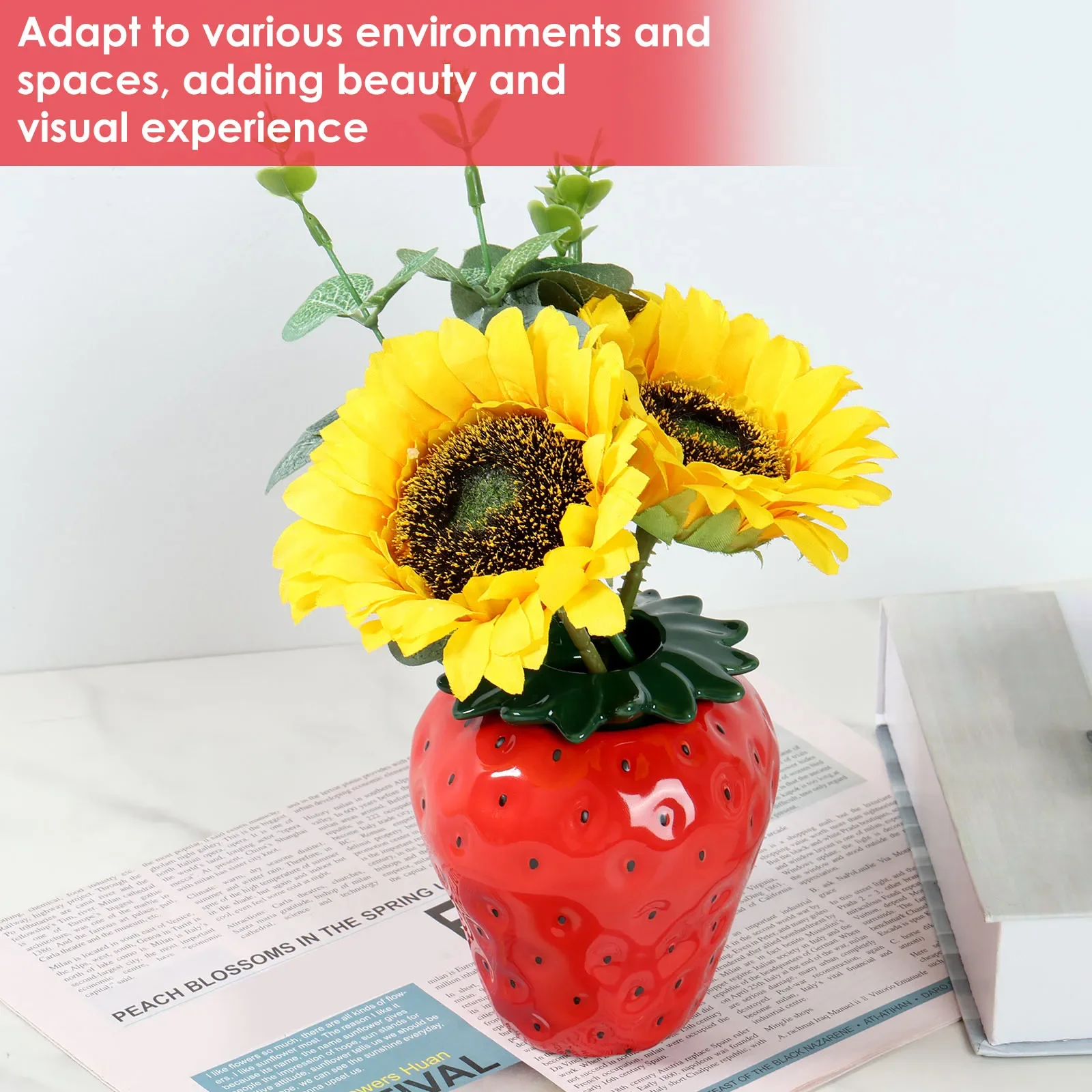 Strawberry Vase Vintage Inspired Strawberry Flower Vase Ceramic Decorative Strawberry Shaped Planter for Home Office Kitchen