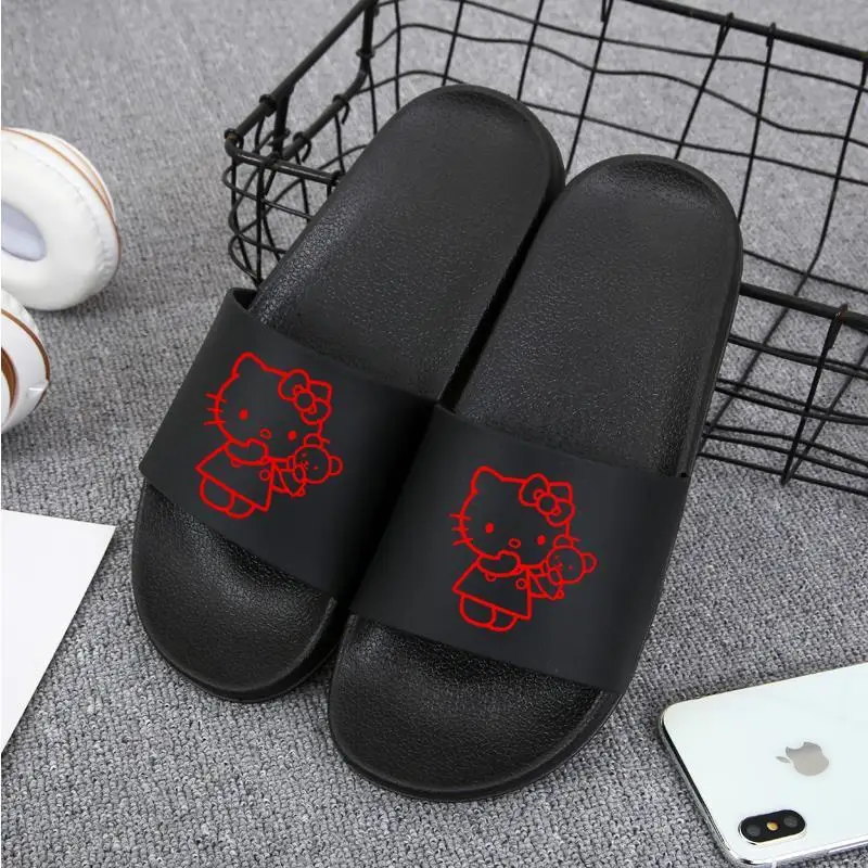 

Sanrio Hello Kitty Sandals Cute Aldult Summer Flip Flop Men and Women Student Couple Beach Seaside Bathroom Anti-Slip Slippers