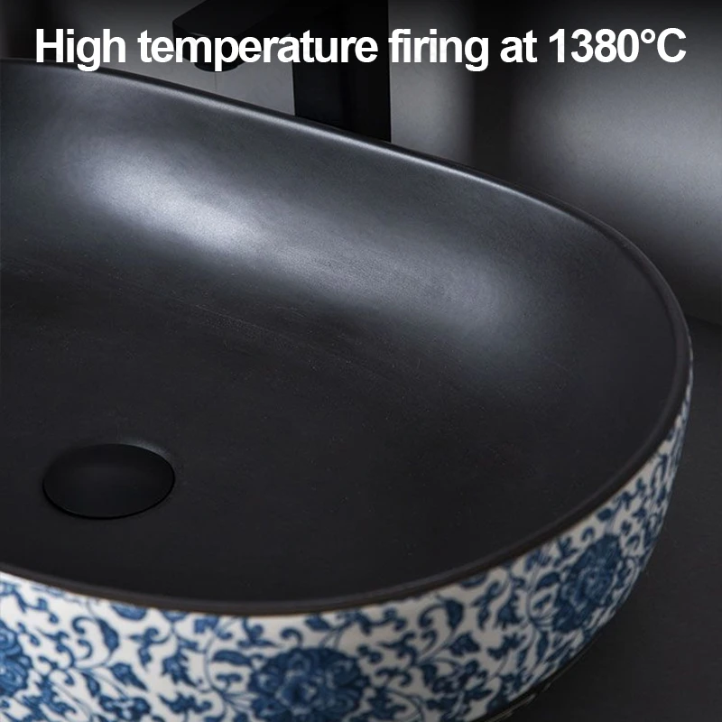 Ceramic Table Sink With Fancy Pattern Porcelain Vessel Sink Bathroom Balcony Wash Basin  Lavatory Vanity Sink Countertop Basin 4