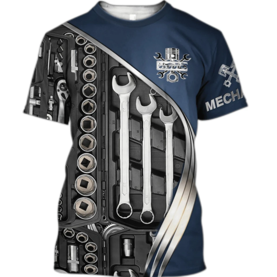 

2023 New Men T-shirt Vintage Summer Clothing Personalized Name Mechanic 3d Print Tops 5xl Street Casual Sports Oversized Pullove