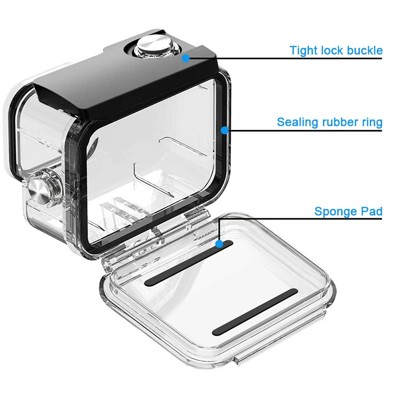 Coque de plongée noire pour GoPro Hero 11 10 9, ouverte avec joint torique et système de fermeture