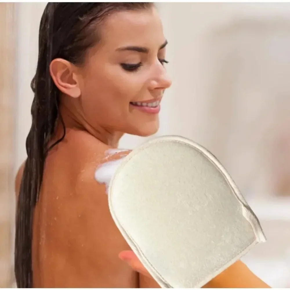Soft Natural Loofah Glove Double-sided Body Scrub Sponge Pad Shower Body Scrubber Mitt for Shower Spa Skin Clean Bath Gloves 2