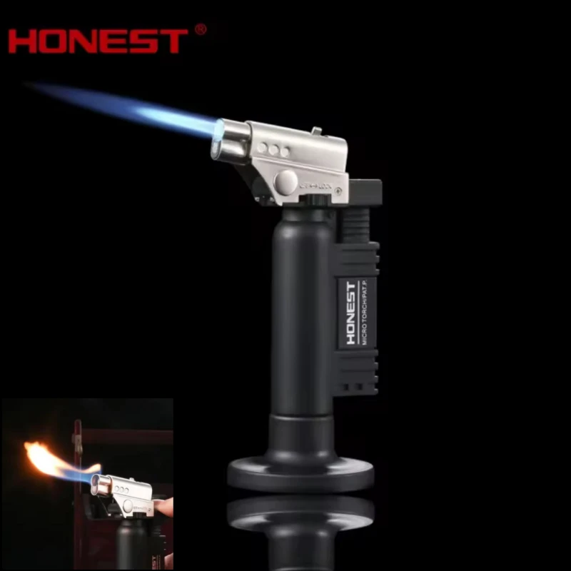 HONEST Creative Double Flame Welding Gun Gas Lighter Safety Lock Switch Jet Fire Open Fire Switching BBQ Kitchen Cigar Lighters gas lighter