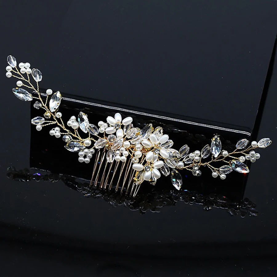 Farbe Kristall Perlen Hochzeit Haar Kämme wundersame Frauen Stirnbänder Zubehör Blume Braut Kopf bedeckung Clip Braut Schmuck Geschenk – Detail 4