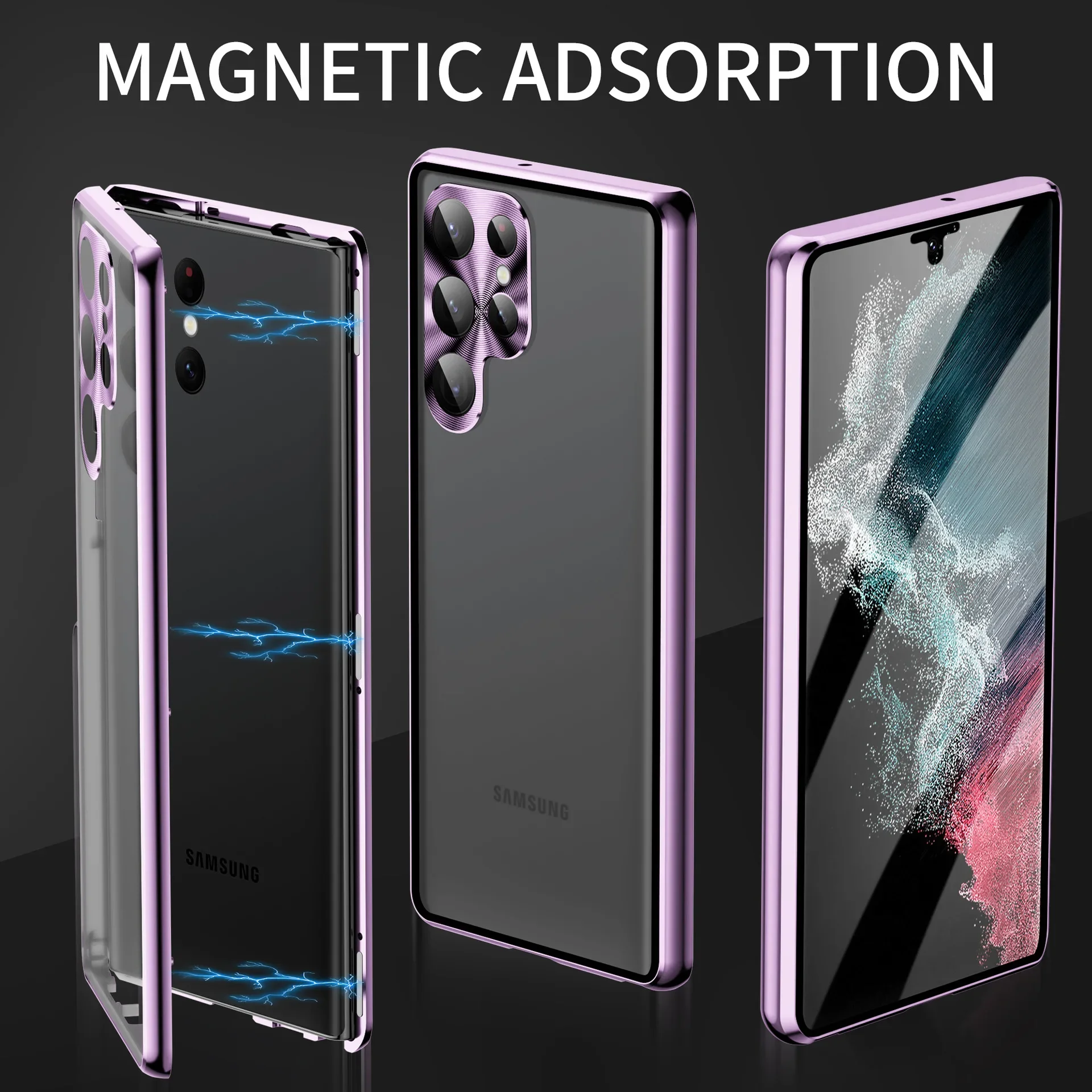 

For Samsung Galaxy S24 S23 S22 Ultra Case 360° Full surround metal Magnetic screen Glass protector camera lens protection cover