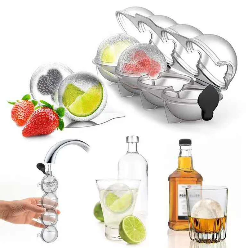 Description Picture 2 of item4 Cavity Sphere Whiskey Ice Cream Ball Mould Round Jelly Icecube Maker Molds DIY Cocktai Hockey Make Tools for Home Bar Party