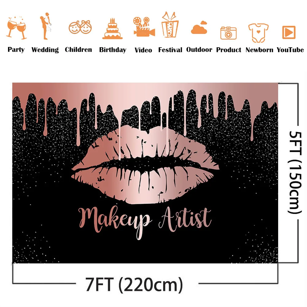 Makeup Artist Backdrop for Photography Pink Rose Gold Flaming Lips Photo  Booth Background Black Banner Make Up Decoration Props| | - AliExpress