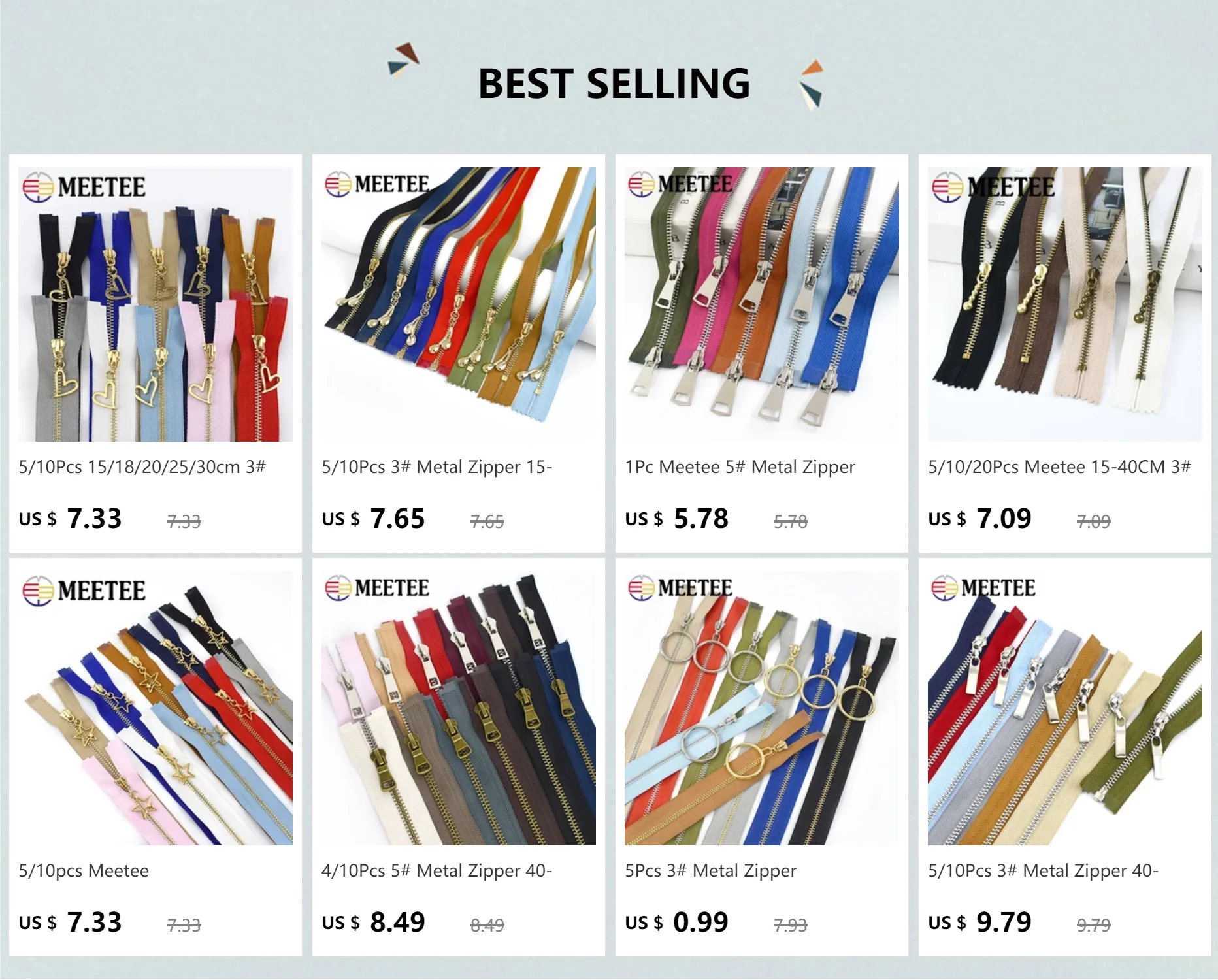 Description Picture 2 of item10pcs Meetee Metal Zipper Pure Copper 12cm-40cm Khaki 3# Close-end Zips for Sewing Down Jacket Bags Jeans Clothing Accessories