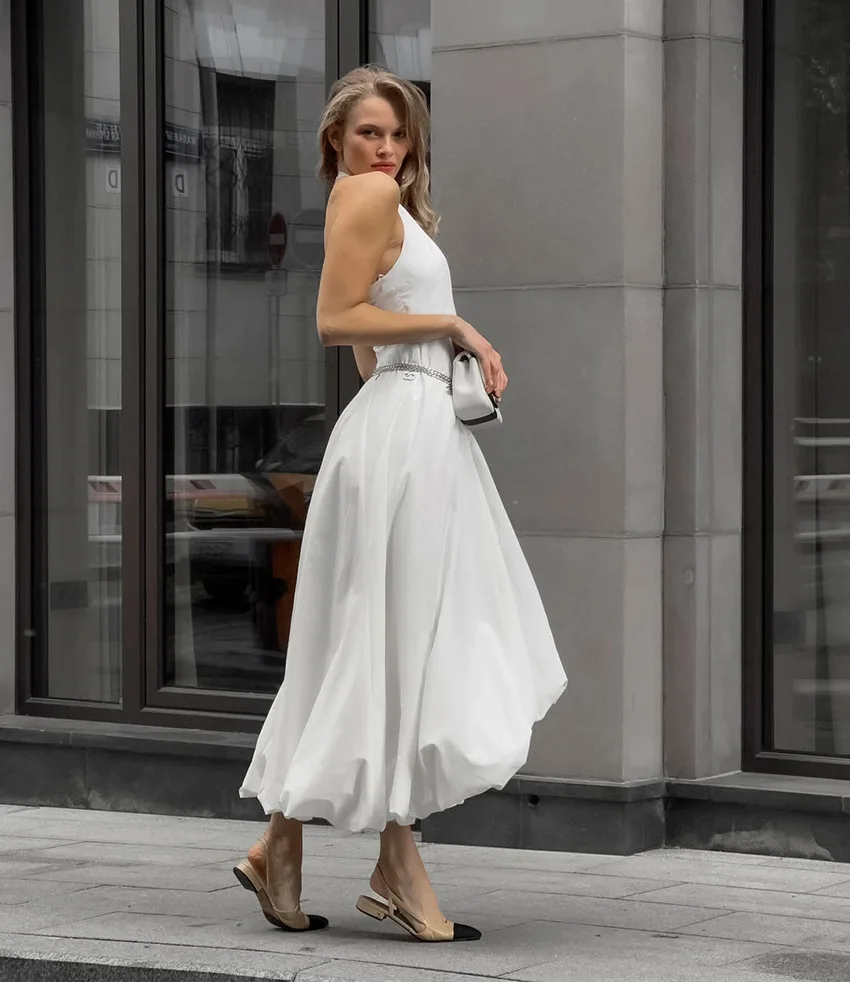 White V-Neck Backless Long Dress Female Sleeveless High Waist Fashion Elegant Luxury Bodycon Dress Women Solid Maxi Dress