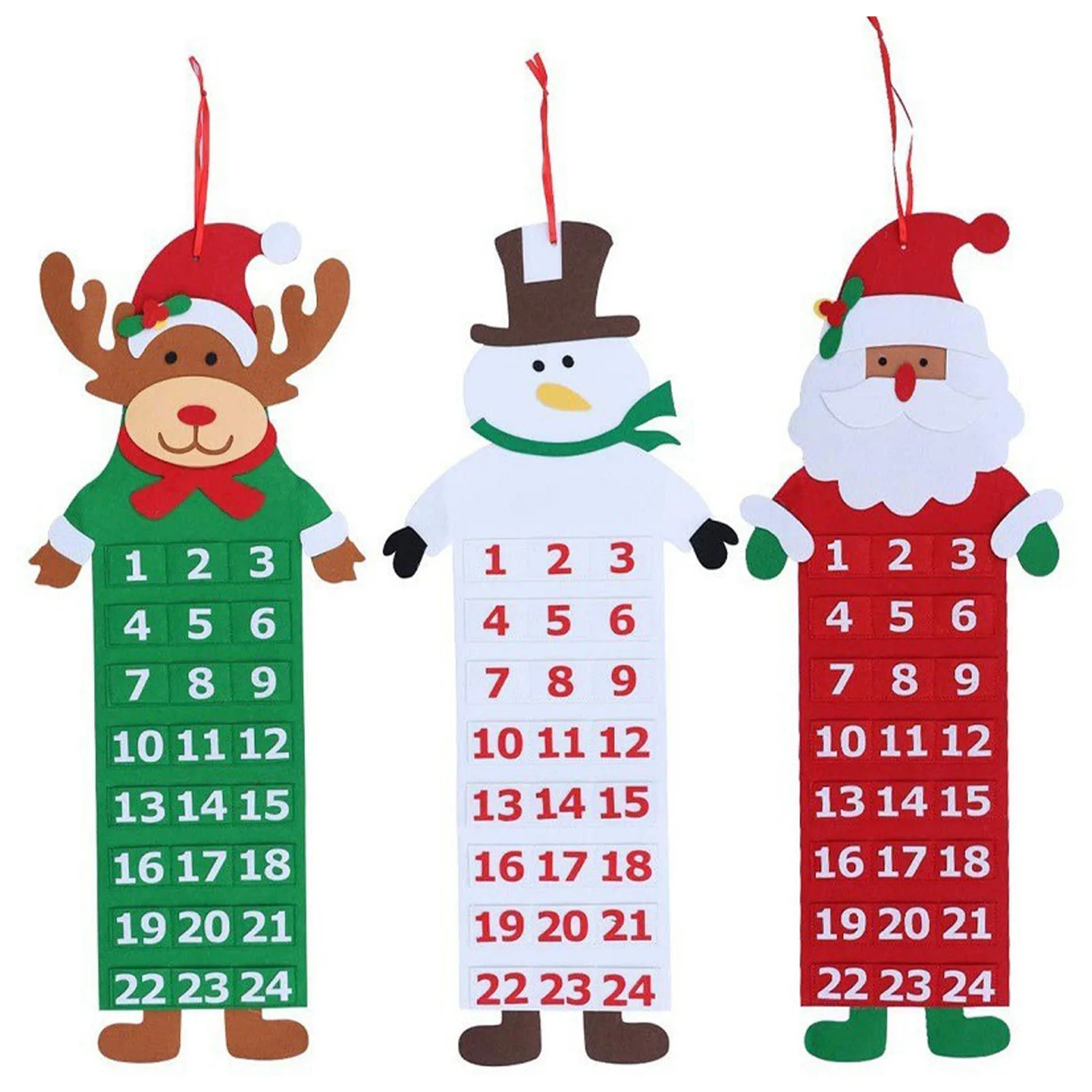 

2023 Christmas Advent Calendar Hanging Felt Christmas Countdown Santa Claus Snowman Reindeer Calendar Pendant 24 Gift Bags