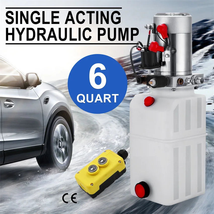 6L Electric Hydraulic Pump Plastic Single Acting 6-quart Portable for Dump Trailer Tailgate Car Jak Lift Power Unit
