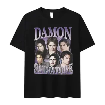 Damon Salvatore IanSomerhalder TV Drama Pattern Tshirt for Women Retro Gothic Fashion Oversized T-shirt for Women's Street Wear 1