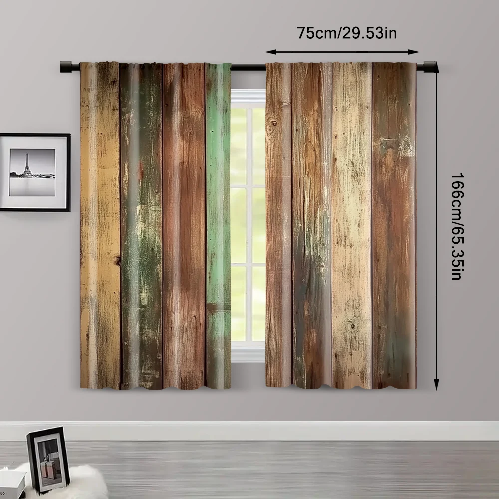 2pcs, Curtains&Window Treatment 2D print Colored wooden boards Versatile Polyester Fabric (without rod) Stuff Clearance Use for 3