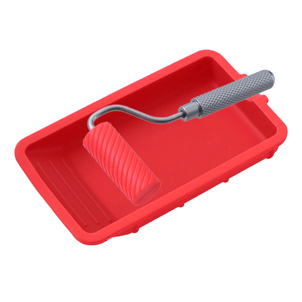 Silicone Roller Brush Plastic Paint Tray Paint Tool Set Wall Roller Tray Convenient Construction Red