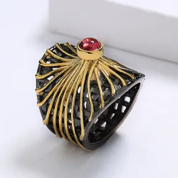 Exquisite 925 Sterling Silver Sunflower Ring in Black Gold Tone - Unique Jewelry - 8