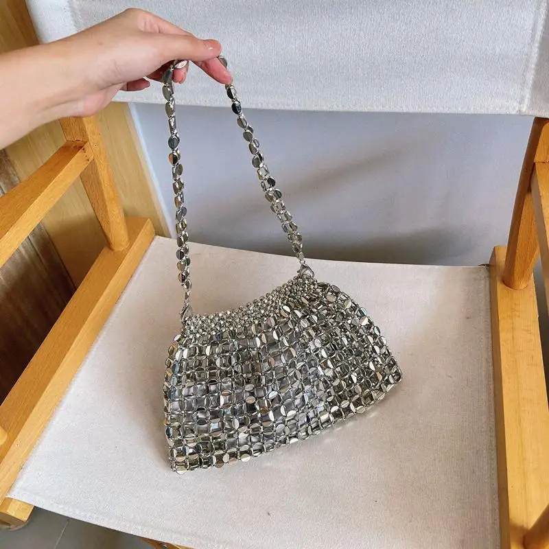 Fashion Silver Metal Evening Bags luxury Designer Bling Sequins Chain