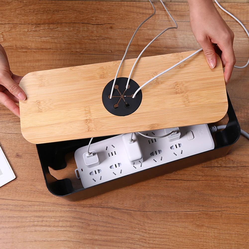 

Wooden Case Wire Organizer Home Box Dustproof Power Storage Case Socket Cable Charger Winder Storage Line Organizer Cable