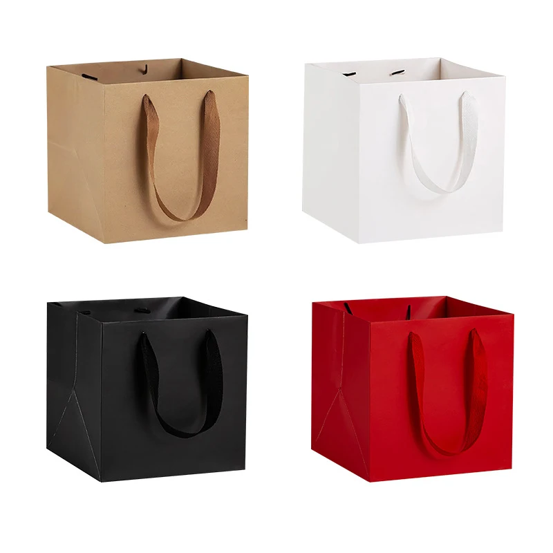 

Custom Logo Kraft Paper Bags 50pcs Bulk Handled Gift Wrap Bags Recyclable Sturdy Business Bags Jewelry Box Wedding Birthday Bag