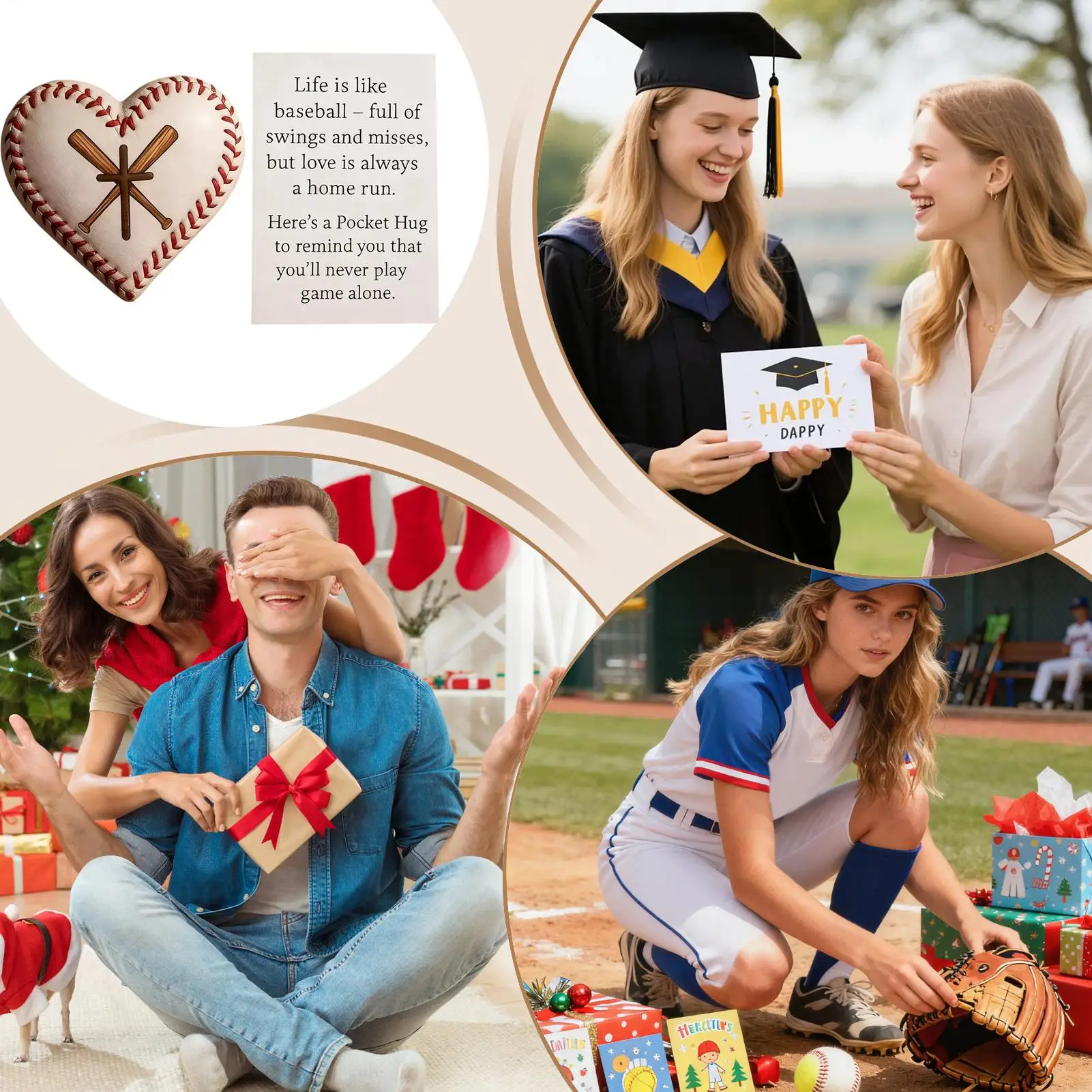 Pocket Baseball Hug Heart Shape Inspirational Souvenir Sports Fan Motivational Collectible For Players Athletes Practice Field