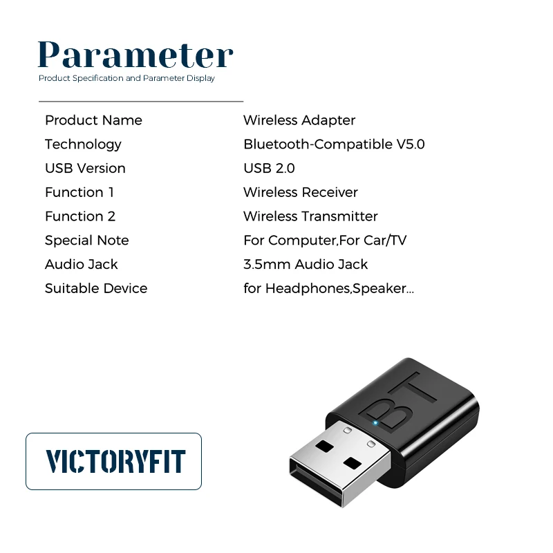 Wireless Audio Transmitter Receiver 2 In 1 Adapter with 3.5mm Cable For Car TV Earphone Speaker Aux Bluetooth-Compatible 5.0