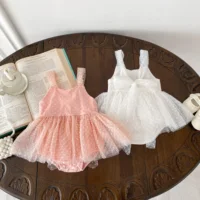 Newborn Jumpsuit Baby Girls Romper White Pink Elegant Gauze Polka Dot Singlet Princess Dress 0-2yrs 3