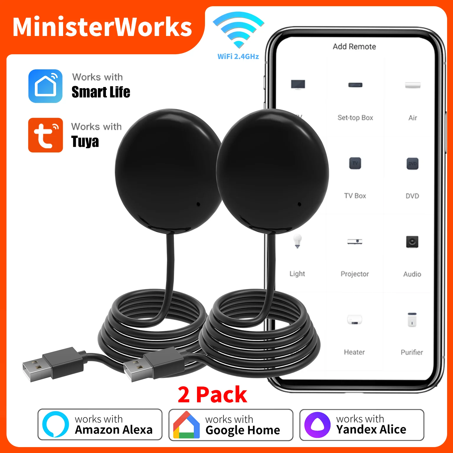 Dual Pack Tuya WiFi Smart IR Remote Control for Smart Home Integration