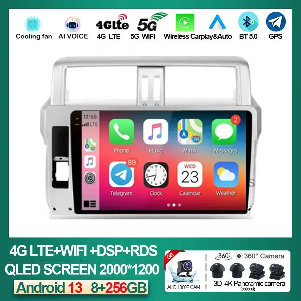 

Android 13 Car multimedia Video player radio Stereo For Toyota Land Cruiser Prado 150 2013 2014 2015 - 2017 2din GPS Carplay