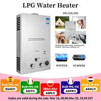 Chauffe-eau au gaz de pétrole liquéfié 10L 16L 20L chauffe-eau au GPL Kit de douche de chaudière sans réservoir en acier inoxydable pour l'extérieur et la maison 1