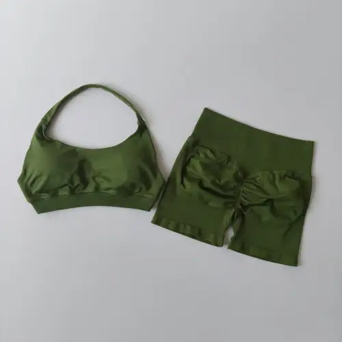 Sexy Halter Neck Beautiful Back High Waist Peach Sports Bras Shorts Suit Pilates Gathering Yoga Vest Training Fitness Bra Sets - Image 22