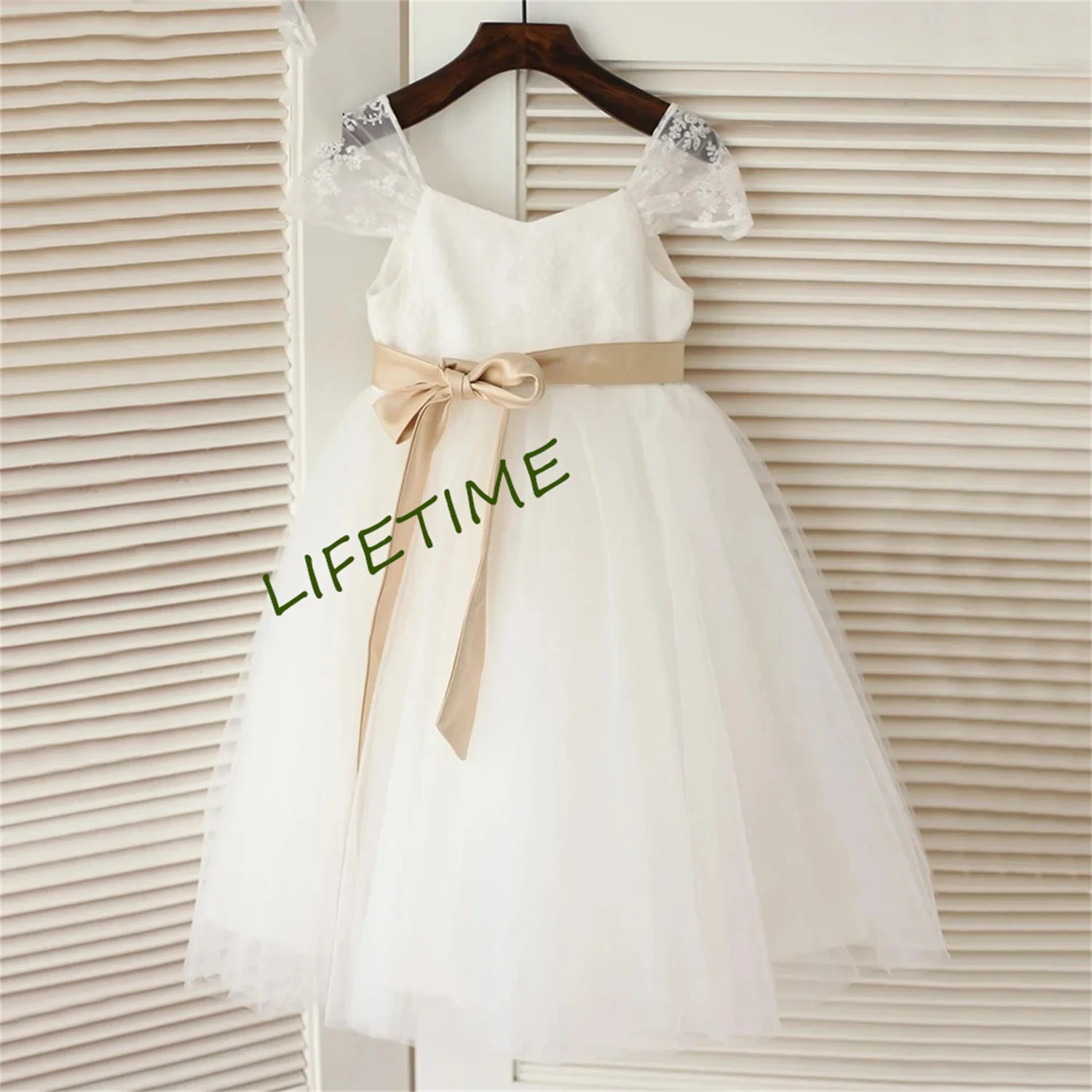 Abiti Da Prima Comunione Ragazze Vestidos De Comunion Blush Belt Baby Lace Tulle Pageant Flower Girl Dress Bambini